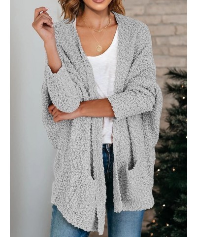 Women's Chunky Popcorn Cardigan Oversized Open Front Boyfriend Batwing Long Sleeve Fuzzy Knit Sweaters Gray $20.23 Sweaters