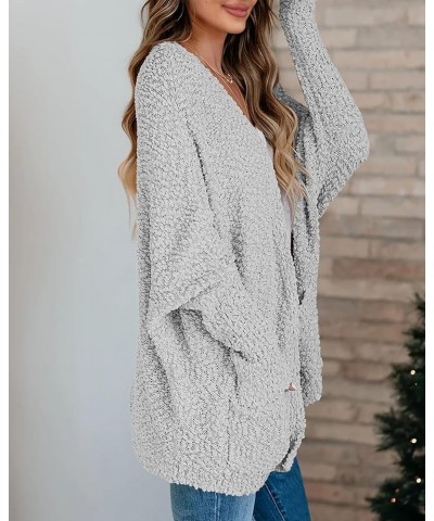 Women's Chunky Popcorn Cardigan Oversized Open Front Boyfriend Batwing Long Sleeve Fuzzy Knit Sweaters Gray $20.23 Sweaters