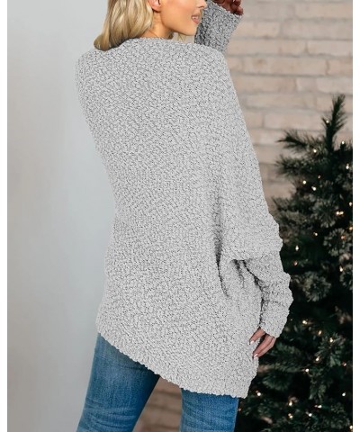 Women's Chunky Popcorn Cardigan Oversized Open Front Boyfriend Batwing Long Sleeve Fuzzy Knit Sweaters Gray $20.23 Sweaters