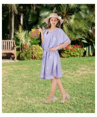 Women's Beach Caftan Bikini Casual Summer Cover Ups Swimwear Ladies Swimsuit Coverup Short Kaftan Dresses For Women Lilac, Fl...