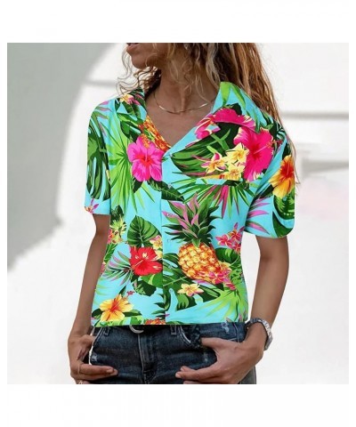 V-Neck Solid Short Women's Dressy Casual T-Shirt Ruffle Top Print Sleeve Summer Women's Blouse Tee for Women Z01-green-1 $11....