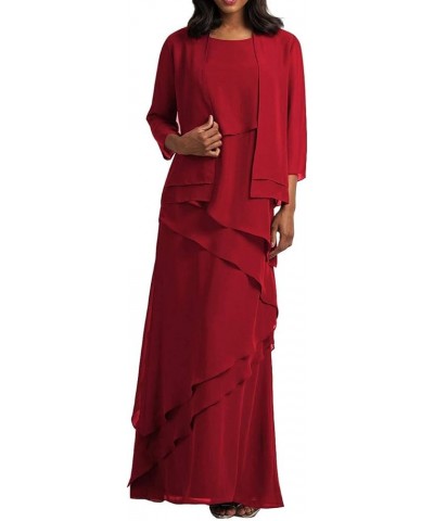 Chiffon Mother of The Bride Dresses for Wedding Long Formal Evening Dress Long Mother of Groom Dresses with Jacket Wine Red $...