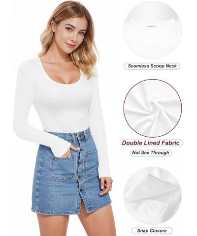 Double Lined Bodysuit Women Long Sleeve Scoop Neck Bodysuit Basic Shirts Tops A-white $13.74 Bodysuits