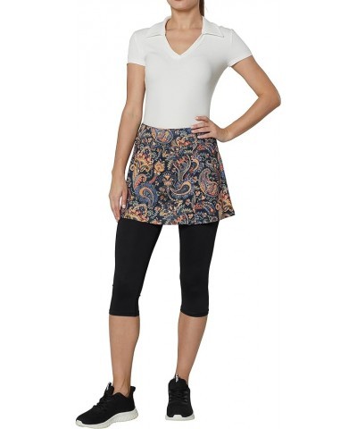 Women Skirted Capris Legging with Skirt Workout Skirts with Leggings Skapri Tennis Apparel Blue Paisley $12.00 Skirts