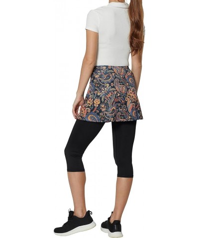 Women Skirted Capris Legging with Skirt Workout Skirts with Leggings Skapri Tennis Apparel Blue Paisley $12.00 Skirts