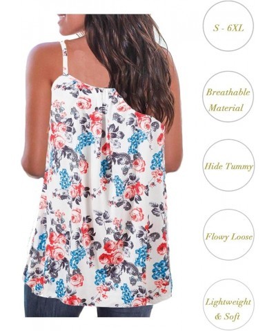 Print Long Vest,Flowy Tank Top for Women,Loose Cami,Pleated Dressy Swing Spaghetti Strap Camisole White Floral $11.25 Tanks