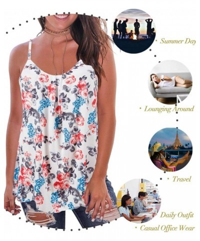 Print Long Vest,Flowy Tank Top for Women,Loose Cami,Pleated Dressy Swing Spaghetti Strap Camisole White Floral $11.25 Tanks