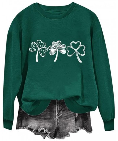 Women St Patricks Day Sweatshirt Long Sleeve Pullover Shirts Funny Shamrock Sweater Tops Cute Irish Outfits Clothing A06-gree...