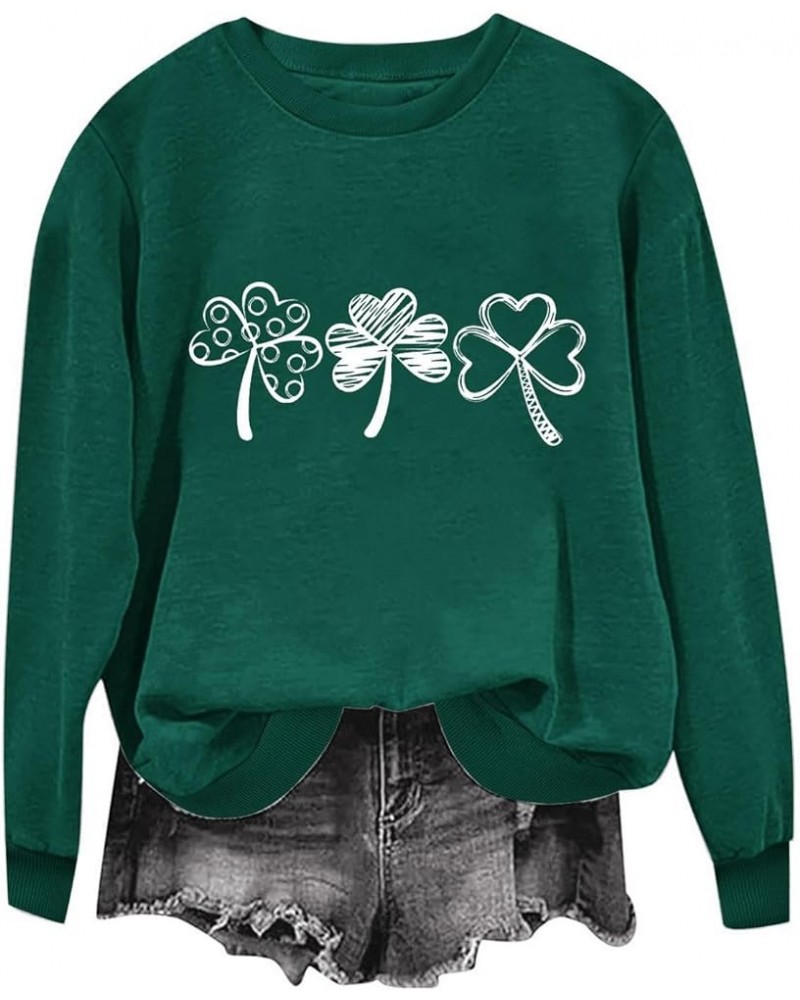 Women St Patricks Day Sweatshirt Long Sleeve Pullover Shirts Funny Shamrock Sweater Tops Cute Irish Outfits Clothing A06-gree...