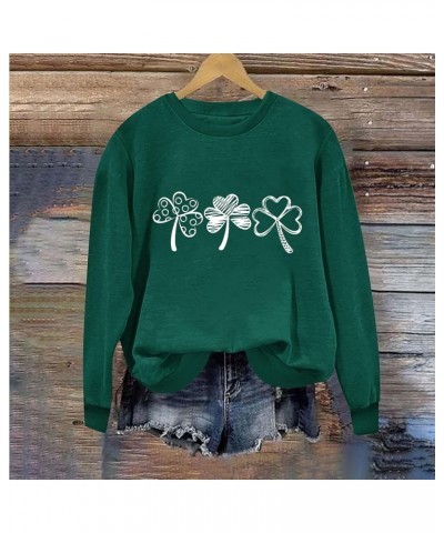 Women St Patricks Day Sweatshirt Long Sleeve Pullover Shirts Funny Shamrock Sweater Tops Cute Irish Outfits Clothing A06-gree...