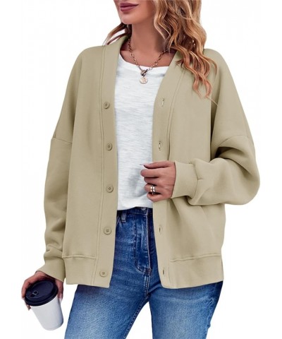 Women's Oversized Casual Jackets Fleece Drop Shoulder Button Down Long Sleeve Warm Jackets Beige $10.08 Jackets