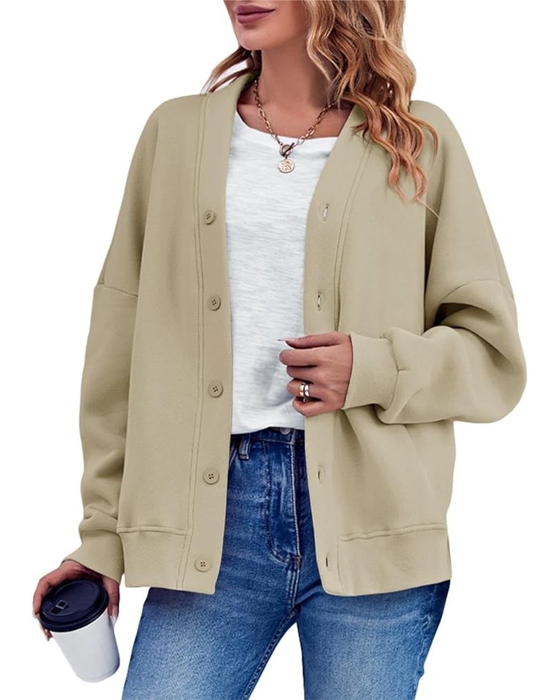 Women's Oversized Casual Jackets Fleece Drop Shoulder Button Down Long Sleeve Warm Jackets Beige $10.08 Jackets