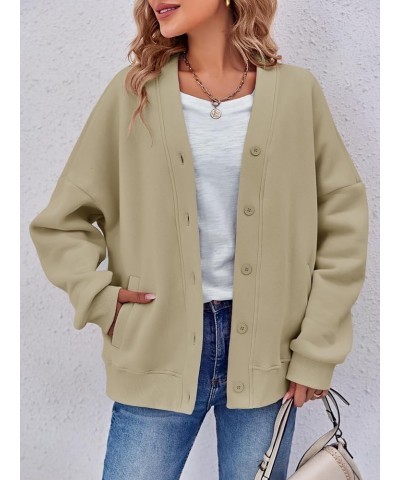 Women's Oversized Casual Jackets Fleece Drop Shoulder Button Down Long Sleeve Warm Jackets Beige $10.08 Jackets