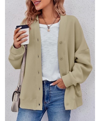 Women's Oversized Casual Jackets Fleece Drop Shoulder Button Down Long Sleeve Warm Jackets Beige $10.08 Jackets