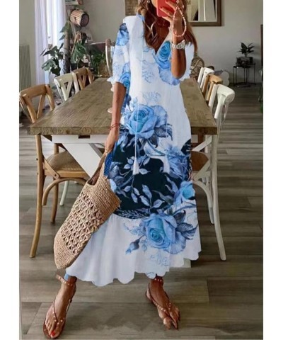 Beach Dresses for Women Long Sleeve Dress with Tassels Wide Bohemian Print V Neck Maxi Sundres Ccx8-blue $14.70 Dresses