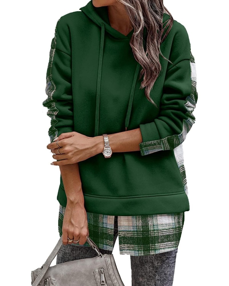 Women's Plaid Patchwork Hooded Sweatshirts Casual Long Sleeve Loose Fashion Hoodie Pullover Shirts Tops A-green $12.99 Hoodie...