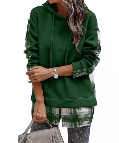 Women's Plaid Patchwork Hooded Sweatshirts Casual Long Sleeve Loose Fashion Hoodie Pullover Shirts Tops A-green $12.99 Hoodie...