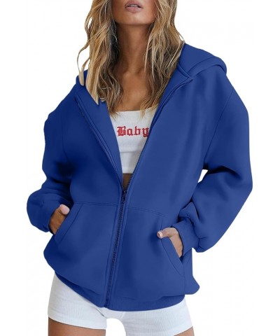 Womens Full Zip Up Hoodies TeenGirls Oversized Sweatshirt Y2K Cute Fall Tops Casual Drawstring Jacket with Pockets 04-blue $7...