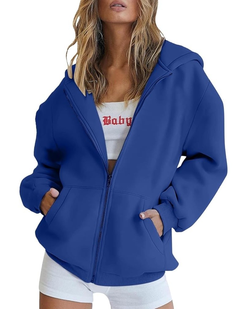 Womens Full Zip Up Hoodies TeenGirls Oversized Sweatshirt Y2K Cute Fall Tops Casual Drawstring Jacket with Pockets 04-blue $7...