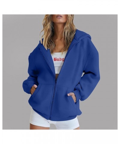 Womens Full Zip Up Hoodies TeenGirls Oversized Sweatshirt Y2K Cute Fall Tops Casual Drawstring Jacket with Pockets 04-blue $7...