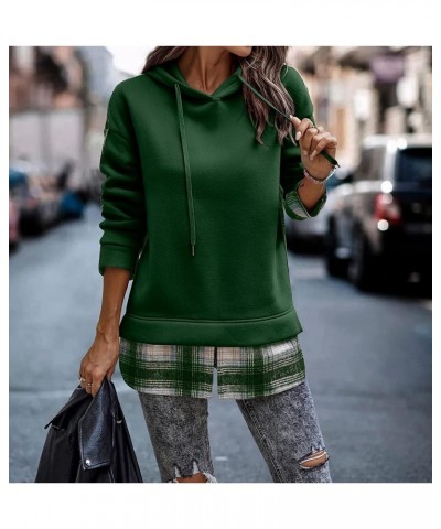 Women's Plaid Patchwork Hooded Sweatshirts Casual Long Sleeve Loose Fashion Hoodie Pullover Shirts Tops A-green $12.99 Hoodie...