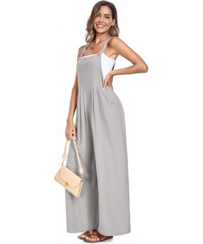 Womens Overalls Casual Wide Leg Jumpsuits Bib Summer Rompers Jumpers Sleeveless Straps With Pockets Outfits Light Gray $10.25...