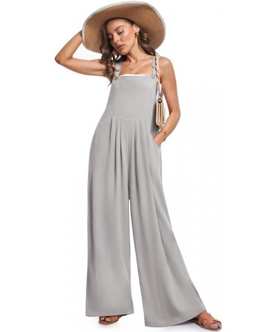 Womens Overalls Casual Wide Leg Jumpsuits Bib Summer Rompers Jumpers Sleeveless Straps With Pockets Outfits Light Gray $10.25...