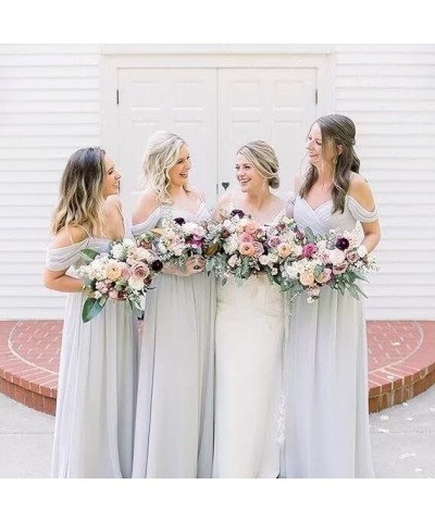 Women's Off Shoulder Bridesmaid Dresses Floor Length with Pockets A Line Chiffon Formal Dress Pleated Ocean Blue $29.89 Dresses