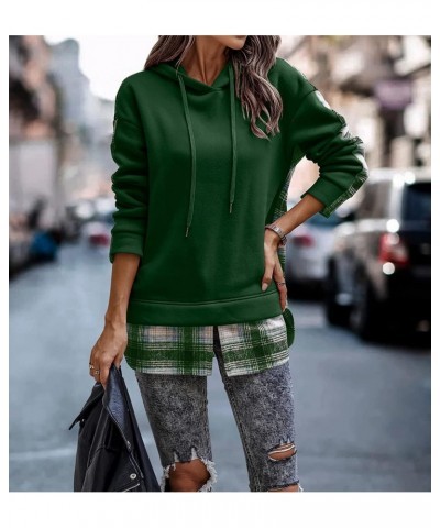 Women's Plaid Patchwork Hooded Sweatshirts Casual Long Sleeve Loose Fashion Hoodie Pullover Shirts Tops A-green $12.99 Hoodie...