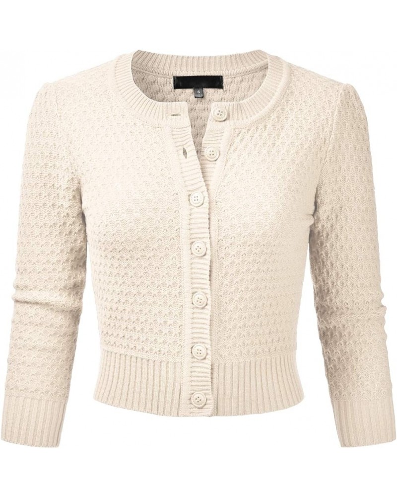 Women's Crewneck Button Down 3/4 Sleeve Cropped Cardigan Sweater (S-3XL) Esw003_oatmeal $16.95 Sweaters