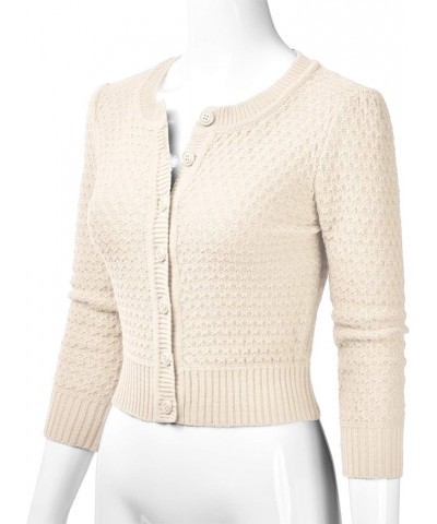 Women's Crewneck Button Down 3/4 Sleeve Cropped Cardigan Sweater (S-3XL) Esw003_oatmeal $16.95 Sweaters