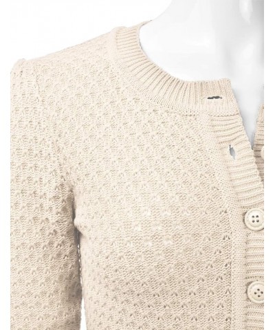 Women's Crewneck Button Down 3/4 Sleeve Cropped Cardigan Sweater (S-3XL) Esw003_oatmeal $16.95 Sweaters