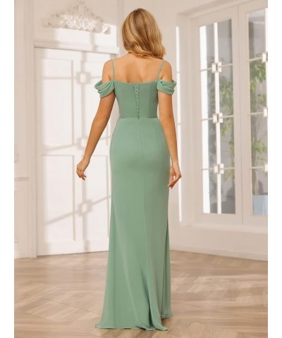 Cold Shoulder Tight Mermaid Bridesmaid Dresses Long with Slit Chiffon Pleated Formal Dress for Women CYM128 Watermelon Red $2...