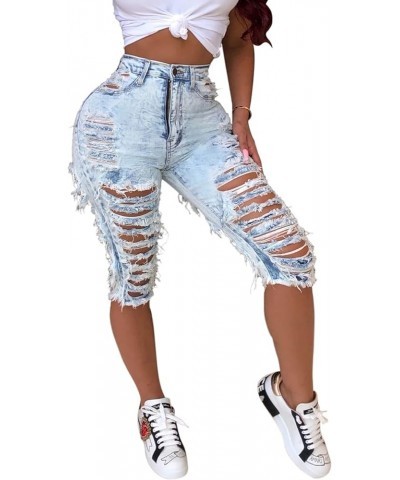 Shorts Jeans for Women High Waisted Washed Distressed Frayed Ripped Hole Stretchy Denim Jeans with Pockets Pz2258lightblue $1...