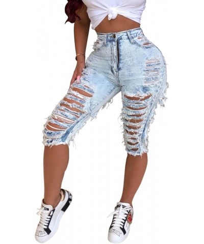 Shorts Jeans for Women High Waisted Washed Distressed Frayed Ripped Hole Stretchy Denim Jeans with Pockets Pz2258lightblue $1...