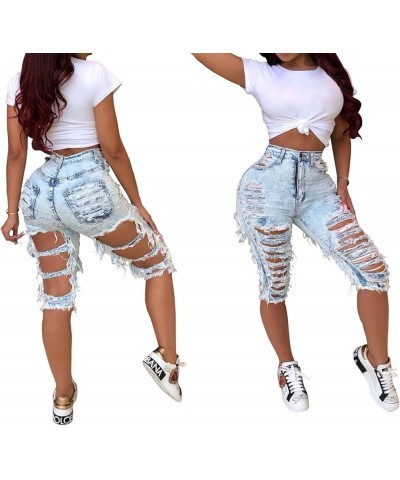 Shorts Jeans for Women High Waisted Washed Distressed Frayed Ripped Hole Stretchy Denim Jeans with Pockets Pz2258lightblue $1...