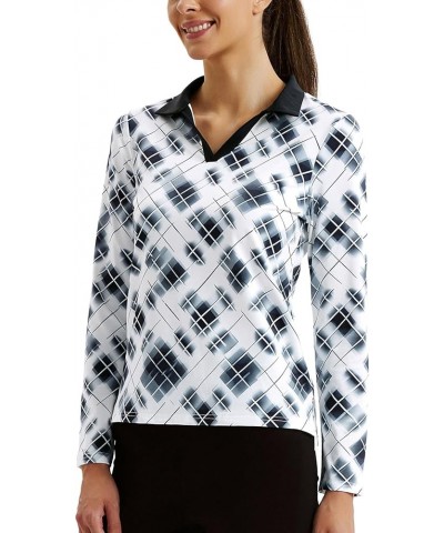 Women's Long Sleeve Golf Polo Shirts Collared V Neck Athletic Tennis Shirts Moisture Wicking Plaid-black/White $14.62 Shirts