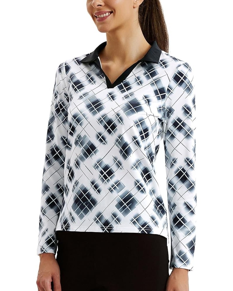 Women's Long Sleeve Golf Polo Shirts Collared V Neck Athletic Tennis Shirts Moisture Wicking Plaid-black/White $14.62 Shirts