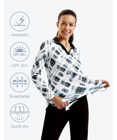 Women's Long Sleeve Golf Polo Shirts Collared V Neck Athletic Tennis Shirts Moisture Wicking Plaid-black/White $14.62 Shirts