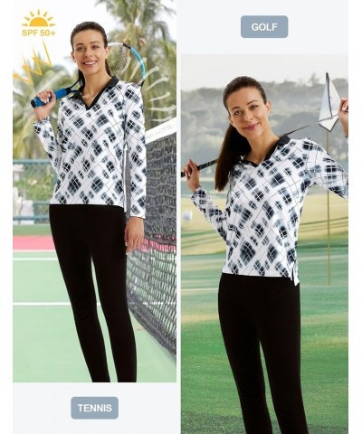 Women's Long Sleeve Golf Polo Shirts Collared V Neck Athletic Tennis Shirts Moisture Wicking Plaid-black/White $14.62 Shirts