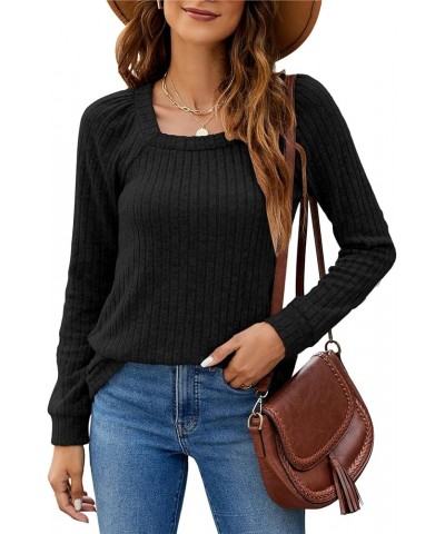 Women's Fall Sweaters Lightweight Square Neck Pullover Casual Long Sleeve Tunic Tops Black $13.50 Sweaters