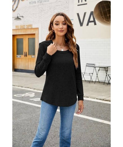 Women's Fall Sweaters Lightweight Square Neck Pullover Casual Long Sleeve Tunic Tops Black $13.50 Sweaters