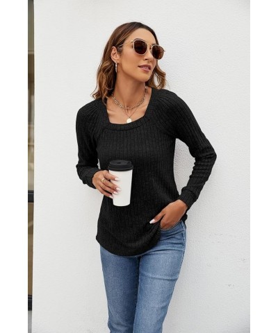 Women's Fall Sweaters Lightweight Square Neck Pullover Casual Long Sleeve Tunic Tops Black $13.50 Sweaters