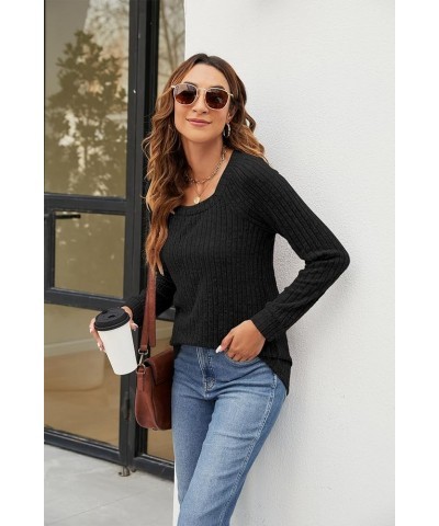 Women's Fall Sweaters Lightweight Square Neck Pullover Casual Long Sleeve Tunic Tops Black $13.50 Sweaters