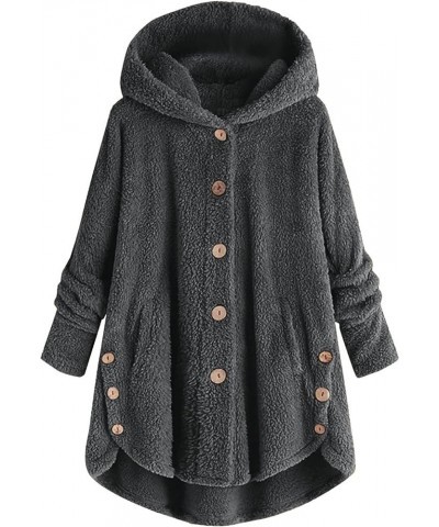 Thick Winter Coats for Women Causal Cute Sherpa Coats Fuzzy Fleece Warm Coats Button Down Long Sleeve Hooded Coat 04gray $6.2...