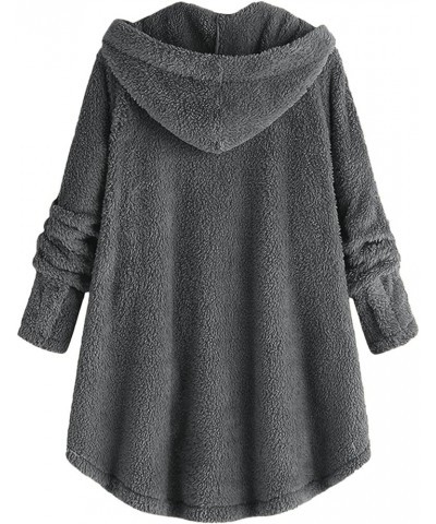 Thick Winter Coats for Women Causal Cute Sherpa Coats Fuzzy Fleece Warm Coats Button Down Long Sleeve Hooded Coat 04gray $6.2...