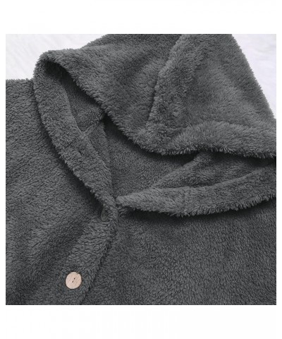 Thick Winter Coats for Women Causal Cute Sherpa Coats Fuzzy Fleece Warm Coats Button Down Long Sleeve Hooded Coat 04gray $6.2...