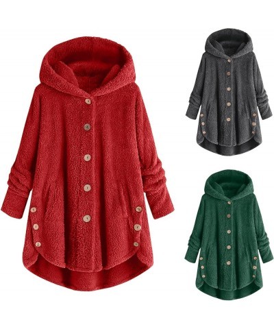 Thick Winter Coats for Women Causal Cute Sherpa Coats Fuzzy Fleece Warm Coats Button Down Long Sleeve Hooded Coat 04gray $6.2...