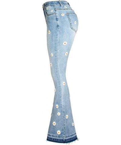 Women's Patchwork Jeans Mid Rise Floral Embroidered Shaping Skinny Jeans Flare-light Blue 4 $19.37 Jeans