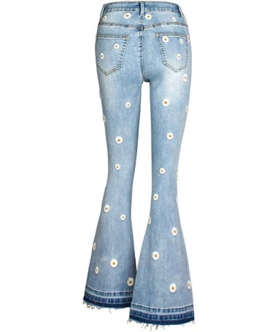 Women's Patchwork Jeans Mid Rise Floral Embroidered Shaping Skinny Jeans Flare-light Blue 4 $19.37 Jeans